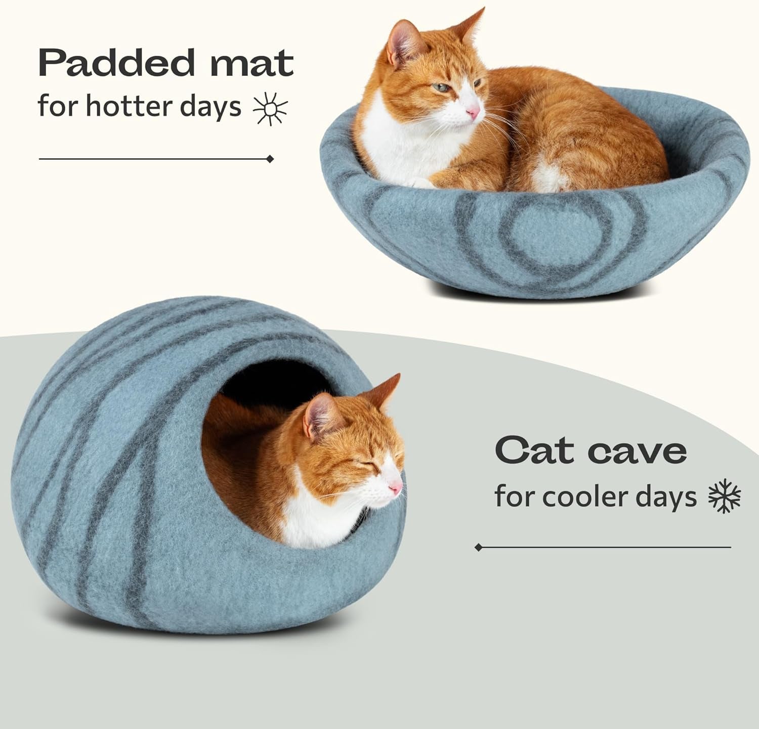 Cat Cave – Premium Felt Cat Bed for Indoor Cats, Handmade 100% Merino Wool (Light Shades) (Medium, Aquamarine)