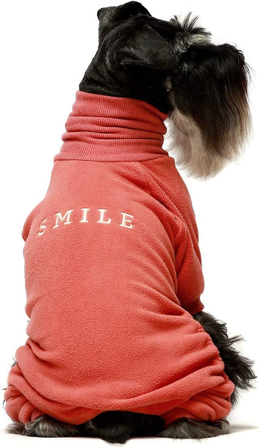 Embroidery Dog Clothes Turtleneck Thermal Fleece Puppy Pajamas Doggie Outfits Cat Onesies Jumpsuits Coral XS