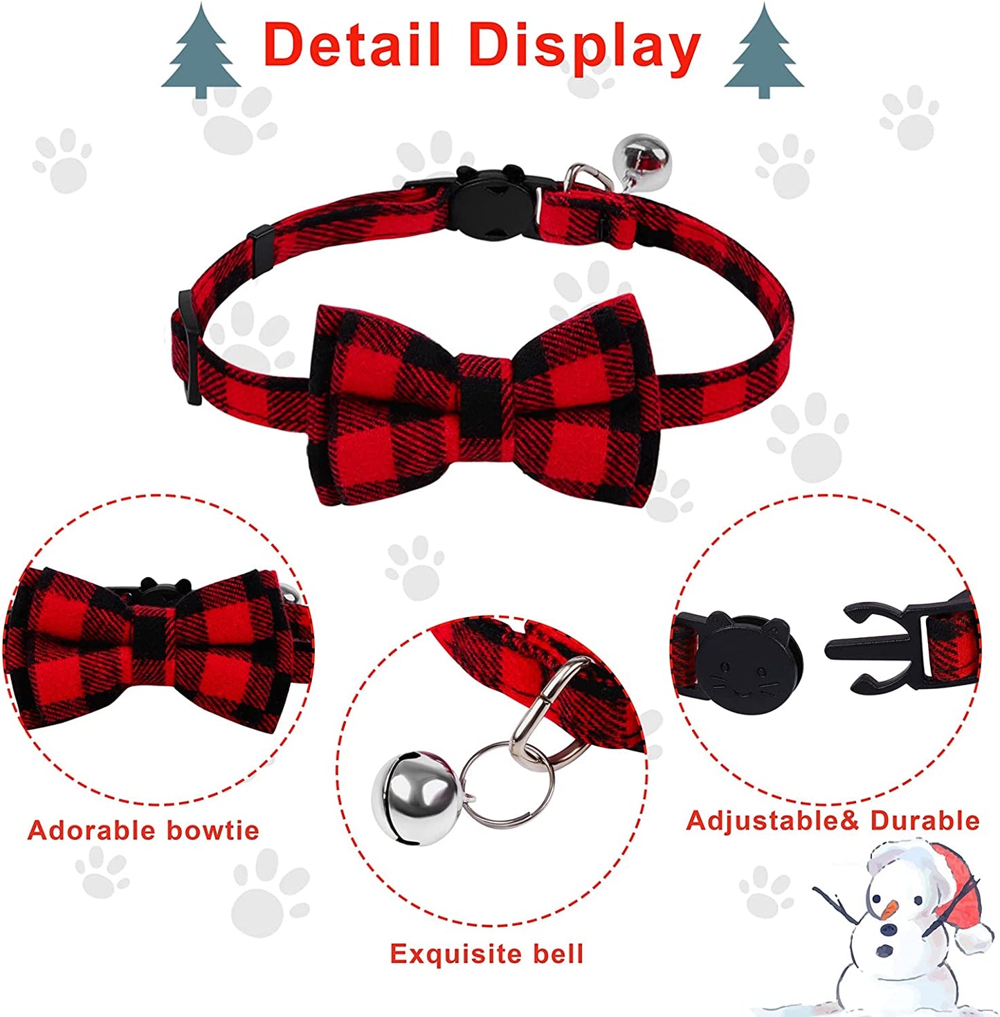 Christmas Cat Dog Costume Red Black Buffalo Plaid Pet Santa Cape with Xmas Hat Cat Collars with Bell and Bowtie Cat Cloak Pet Costume for Party Cosplay Christmas Pet Dress up (Medium)