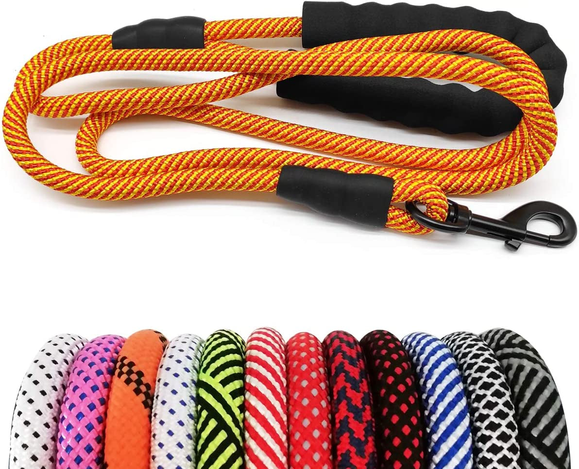 Heavy Duty Rope Dog Leash, 3/4/5/6/7/8/10/12/15 FT Nylon Pet Leash, Soft Padded Handle Thick Lead Leash for Large Medium Dogs Small Puppy